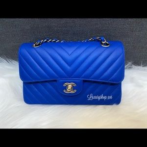 Chanel 21S small chevron CF in cobalt blue caviar